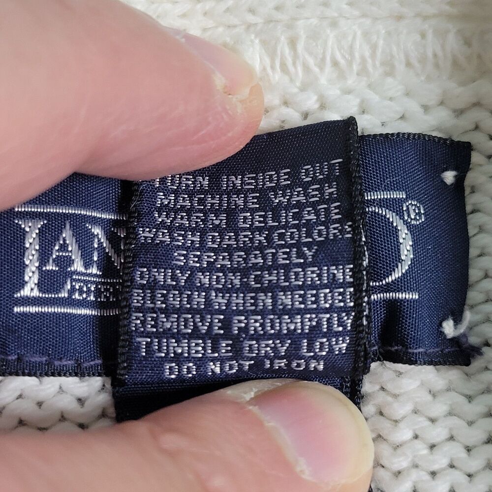 VINTAGE Lands End V-Neck Sweater Cardigan Womens Large White USA Preppy Retro - Picture 6 of 7